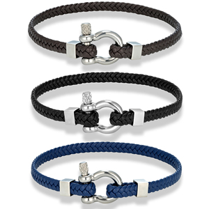 Hot Selling Fashion Hand-Woven Genuine Leather Bracelet Stainless Steel U-shape Clasp Braided Leather Bracelet for Men