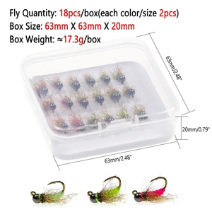 18 pièces/boîte, mouches nymphes Euro à descente rapide, tête de <span class=keywords><strong>jig</strong></span> à perles de tungstène barbelées, mouches nymphes <span class=keywords><strong>pour</strong></span> la pêche à la <span class=keywords><strong>truite</strong></span>, leurres, appâts # 12 # 14 # 16 - Product Image 4