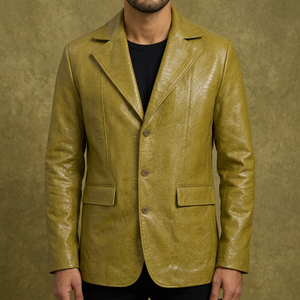 Veste en cuir Champ King Gold à motif gaufré, col rabattu, simple boutonnage, manches classiques - Product Image 1
