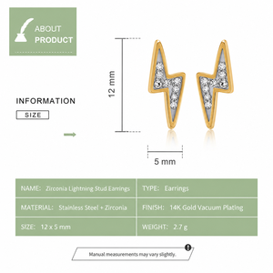 Pendientes de Oro de 14K con Circonita y Baño al Vacío, Pendientes de Acero Inoxidable con Circonita Transparente, 12 mm - Product Image 2