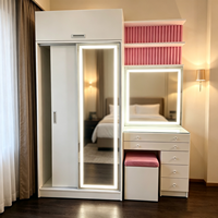 Ensemble coiffeuse et armoire, armoire coulissante avec miroir pleine longueur LED, table de maquillage avec tabouret et tiroirs