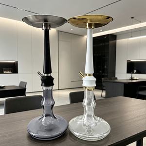Cachimba Moderna de Vidrio con Mango con Aspecto de Mármol, Punta Metálica, Base Transparente, Pipa de Agua Portátil para Lounge Bar - Product Image 2