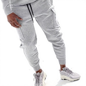 Pantalon de survêtement cargo gris léger en toile pour homme, 100 % coton, taille élastique plate avec cordon de serrage, plusieurs poches, décontracté, coupe-vent - Product Image 5