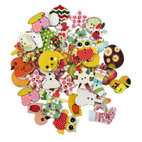 (50pcs mix) 2 Furos Mixed Botões de Madeira Dos Desenhos Animados Animais Para O Ofício de Costura Rodada Scrapbook DIY Decoração da Casa