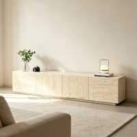 Meuble TV sur pied de couleur beige moderne, sans poignée, avec grand espace de rangement, console multimédia pour salon, meubles de maison