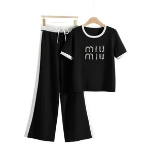 Completo Estivo Donna Nuova Collezione Transfrontaliera: Top <span class=keywords><strong>a</strong></span> Maniche Corte <span class=keywords><strong>a</strong></span> <span class=keywords><strong>Righe</strong></span> con Perline e <span class=keywords><strong>Pantaloni</strong></span> Larghi Casual <span class=keywords><strong>a</strong></span> Gamba Larga, Set Due Pezzi Trendy - Product Image 6