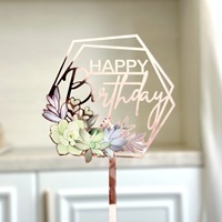 Ins Style Acryl Happy Birthday Kuchen Karte mit Wellen blumen Metall Textur farbig bedruckte Party zubehör für Kuchen Dekorieren