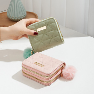 Double Zipper Short Card <b>Holder</b> 2026 Rhombus Embroidery Triangle Clutch Bag Ladies Handbag For <b>Documents</b> Wholesale - Product Image 3
