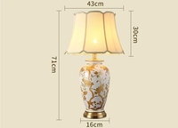 Lampe de bureau porte-vase en céramique fait main motif or de luxe abat-jour en soie lampes de table grande taille