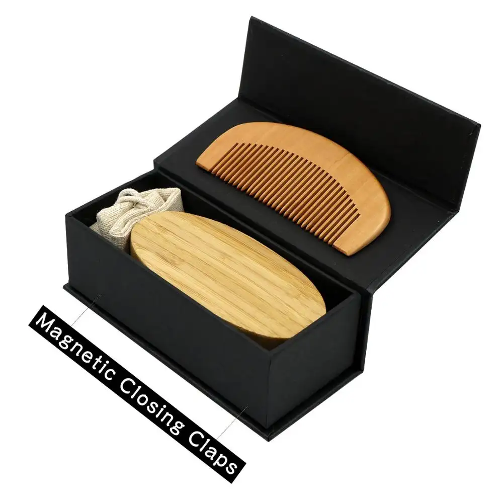 Brosse à barbe avec logo personnalisé, brosse à poils de sanglier, peignes à barbe coréens et ensemble de brosses avec boîte, vente en gros