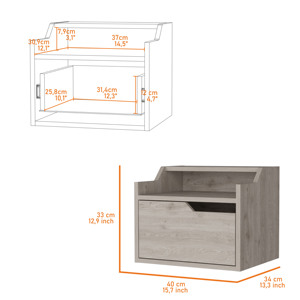 Floating Nightstand With <b>Drawer</b> And Dual Shelf Display <b>For</b> Bedroom <b>Storage</b> - Product Image 2
