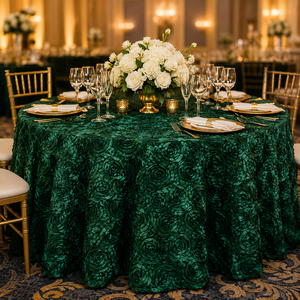 Professional Rectangle 3D Rosette <b>Tablecloth</b> Raised Floral Banquet Table Cover for Professional Ballroom Table Linen - Product Image 1