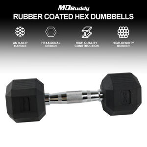 MDBuddy Klasik Kauçuk Altıgen Dambıl, Tırtıllı Kavrama Özelliğiyle Güç Antrenmanı ve Vücut Geliştirme Fitness Dambıl Seti - Product Image 2