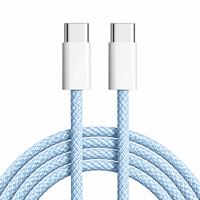 Câble de charge rapide USB C bleu 60W, USB Type C vers Type C, câble de données en nylon tressé en cuivre pur, usine de Yiwu