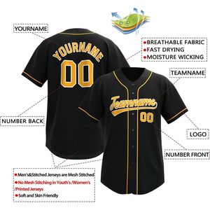 Camiseta de Béisbol Personalizada Negra y Dorada, Sublimada, Absorbente de Humedad, Uniforme Deportivo Unisex para Adultos - Product Image 2