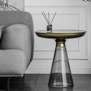 Modern Round <b>Glass</b> Coffee <b>Table</b> Tempered <b>Glass</b> Top Gold Base Small Living Room <b>Side</b> <b>Table</b> - Product Image 1