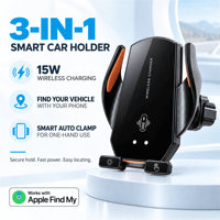 Traceur de véhicule Global Finding avec certification Apple Find My, support de téléphone de voiture à charge sans fil 15W