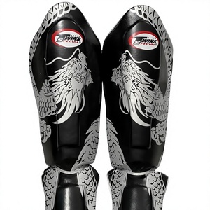 Protège-tibias personnalisés Black Dragon Twins légers et écologiques en cuir de vachette véritable avec fermeture auto-agrippante et rembourrage en mousse - Product Image 4