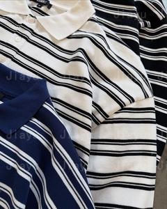 Venta al por mayor peso pesado Vintage Spandex <span class=keywords><strong>Rugby</strong></span> rayas Polo <span class=keywords><strong>manga</strong></span> <span class=keywords><strong>larga</strong></span> Streetwear Jersey hombres personalizado rayas Polo camisa para hombres - Product Image 4