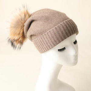 Mongolie cachemire marque de luxe concepteur pompon tricoté 100% cachemire bonnet tricoté chapeau d'hiver avec fourrure - Product Image 6