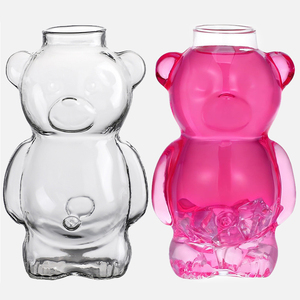 カスタムロゴ入り可愛いクマ型高硼珪酸ガラスカップ 320ml 透明ガラスマグカップ コーヒー、紅茶、ジュース、子供用水筒用 - Product Image 1