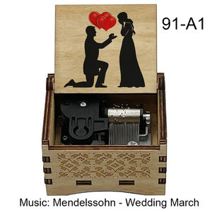 Boîte à <span class=keywords><strong>musique</strong></span> artisanale créative en bois, mini carrée, avec manivelle, motif Marche de mariage Mendelssohn, gravée, pour cadeaux d'amoureux - Product Image 6