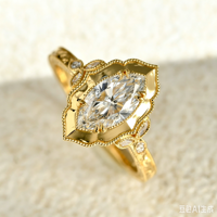 Bague de mariage unisexe en or 18 carats, style nordique royal vintage gravé, diamant de laboratoire CVD HPHT taille marquise 1 carat, certificat IGI, OEM ODM