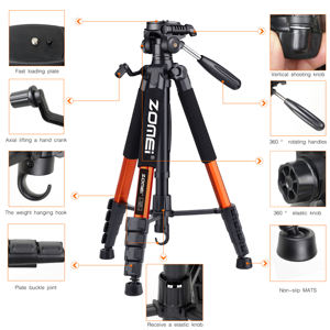 ZOMEI Q188 Mini trépied professionnel pour appareil photo et téléphone portable, 188 cm, aluminium, portable, pour la prise <span class=keywords><strong>de</strong></span> vue vidéo, Yiscaxia - Product Image 1