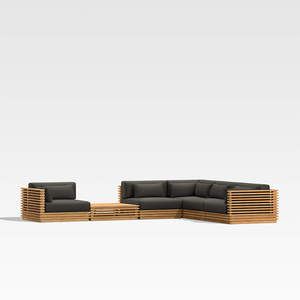 Sassanid กลางแจ้ง OEM ลานสวนชุด Batten 6 ชิ้นไม้สักรูปตัว L โซฟากลางแจ้งพร้อมโต๊ะกาแฟด้านข้าง - Product Image 1