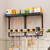 Support mural en fer pour balais et serpillères, double niveau, moderne et minimaliste, non pliable, pour rangement domestique transfrontalier