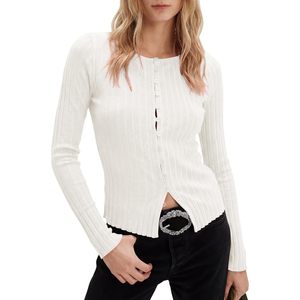 FOXA Cardigan ajusté pour femme, manches longues, côtelé, boutonné, léger, tenue d'automne - Product Image 1