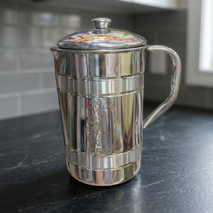 Carafe à eau en acier inoxydable avec couvercle, design floral classique, distributeur de boissons réutilisable - Product Image 3