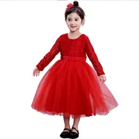 Кружевное Красное длинное платье для маленьких девочек возрастом 3 - 10 лет, винтажные Благородные платья с бантом, осенне-Весенняя детская одежда, рождественское платье принцессы