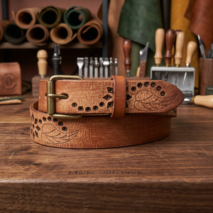 Cinturón de Hombre Vintage Personalizado de BS INTERNATIONAL, Cinturón de Cuero Genuino de Búfalo Acuático, con Logotipo Cuadrado de Acero Grabado - Product Image 1