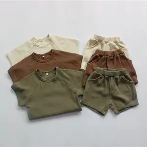 Baby Jongen Meisje Kleding Set Solid Casual Korte Mouw Wafel Zomer Unisex Baby Kleding Sets