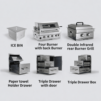 Îlot BBQ modulaire en acier inoxydable 304 avec bac à glace, 4 brûleurs, barbecue à gaz encastré, kit de cuisine extérieure, stock entrepôt USA