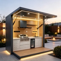 Cuisine extérieure en aluminium, ensemble d'armoires de cuisine modulaires, îlot de cuisine extérieur avec barbecue à gaz et évier pour terrasse