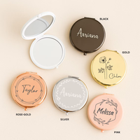 Espejo Compacto Personalizado para Regalo de Dama de Honor, Espejo de Bolsillo con Nombre Grabado, Espejo de Maquillaje de Viaje Color Oro Rosa, Recuerdo para Dama de Honor