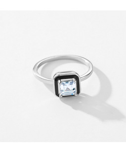 S925 <b>Silver</b> Princess Cut Diamond Engagement <b>Ring</b> in Bezel Setting Classic Geometric Design for Women - Product Image 5