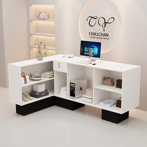 Comptoir de réception moderne blanc, console de caisse vernie pour salle d'exposition d'entreprise, magasin de détail - Product Image 5