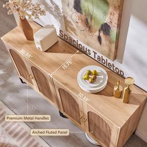 <span class=keywords><strong>Buffet</strong></span> moderne avec rangement, 61,75 po <span class=keywords><strong>de</strong></span> large, meuble <span class=keywords><strong>de</strong></span> rangement à arceaux cannelés avec étagères réglables, meuble <span class=keywords><strong>de</strong></span> bar à café en bois - Product Image 4