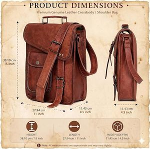 Elegant Vintage Distressed <b>Leather</b> Satchel <b>Bag</b> for <b>Men</b> <b>Laptop</b> Tablet Office Briefcase Messenger Shoulder Case Classic Styling - Product Image 3