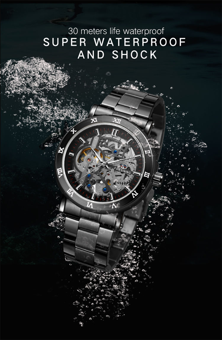 Forsining 8253 Роскошные Мужские механические часы Гуанчжоу оригинальный ремешок из нержавеющей стали водонепроницаемые автоматические скелетоны повседневные наручные часы