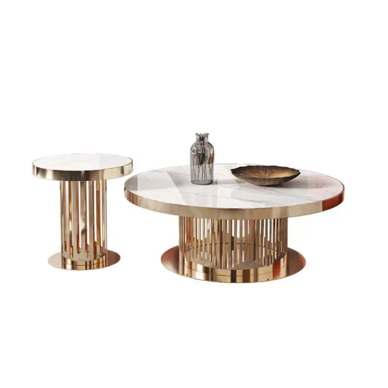 luxury modern design stainless steel marble top tea table for living room