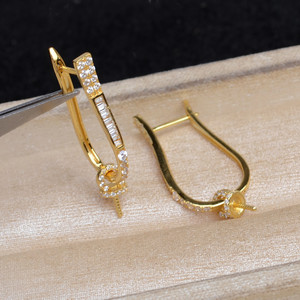 Wenchi Plata S925 9.5-9.7mm Accesorios DIY de Latón Modelo de Soporte Vacío para Pendientes Mabei 15640 Joyería de Perlas de Palma Bañada en Oro - Product Image 2