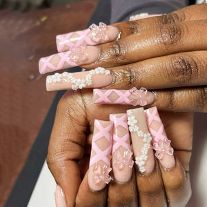 <span class=keywords><strong>Uñas</strong></span> Postizas Geométricas 3D en Forma de Ataúd/Almendra, <span class=keywords><strong>Color</strong></span> <span class=keywords><strong>Rosa</strong></span> Medio, Cobertura Completa, Brillantes, de Larga Duración, para Mujeres, Manicura - Product Image 3