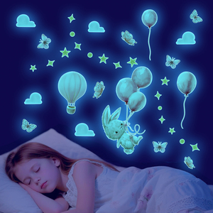 Adesivi Murali Luminosi Blu con Farfalle, Mongolfiere e Coniglietti per Decorazione Casa, Adesivi Murali Autoadesivi - Product Image 4