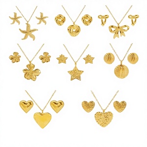 Irregular Luxury Creative Polygonal Geometric Leaf Texture Flower Love Stainless Steel <b>Gold</b> Earrings Necklace Set for Gift - Product Image 2