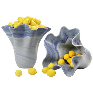 Florero de mármol sencillo de estilo nórdico para decoración del hogar, jarrón con forma orgánica, bloque sólido, de mármol Azul y Azul, coleccionable