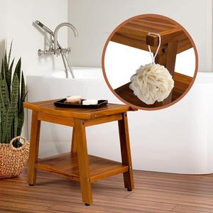 Tabouret de salle de bain en teck sur mesure à deux niveaux avec rangement pour usage domestique - Product Image 2